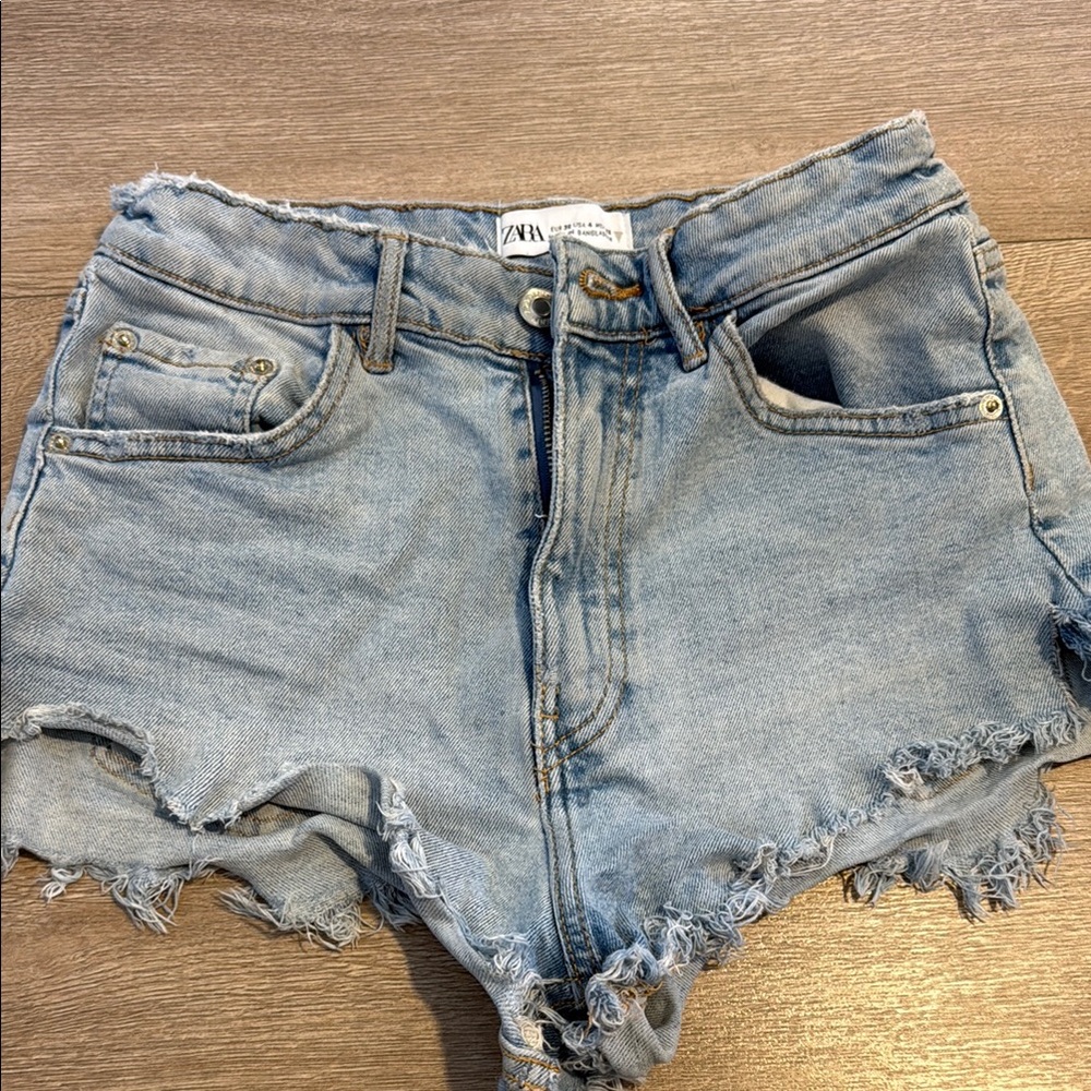Zara Blue Jean Shorts with Frayed Hem